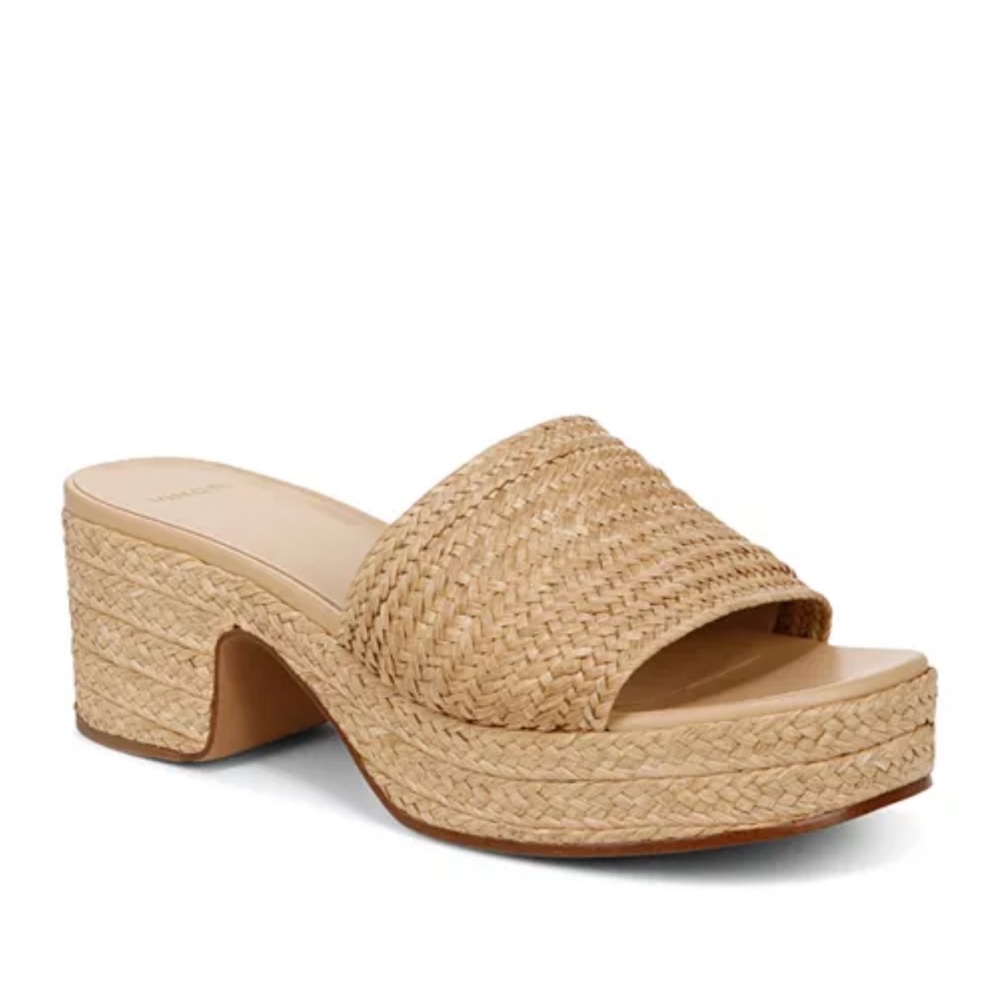 Vince Margot Woven Platform Sandals Womens Size 8 EU 38.5 Raffia Beige Neutral